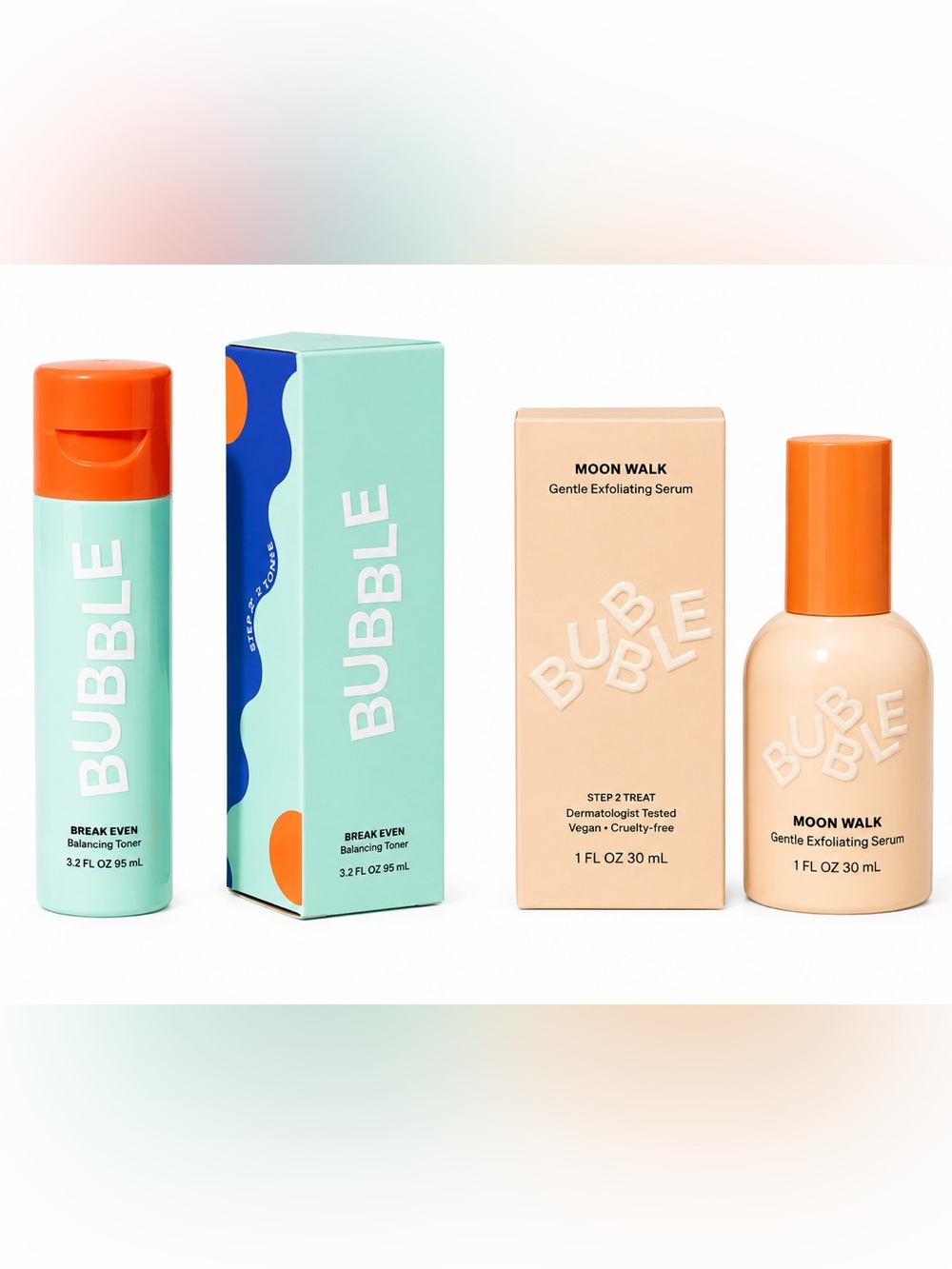BUBBLE Skin Care Bundle Exfoliating Serum and Toner NIB